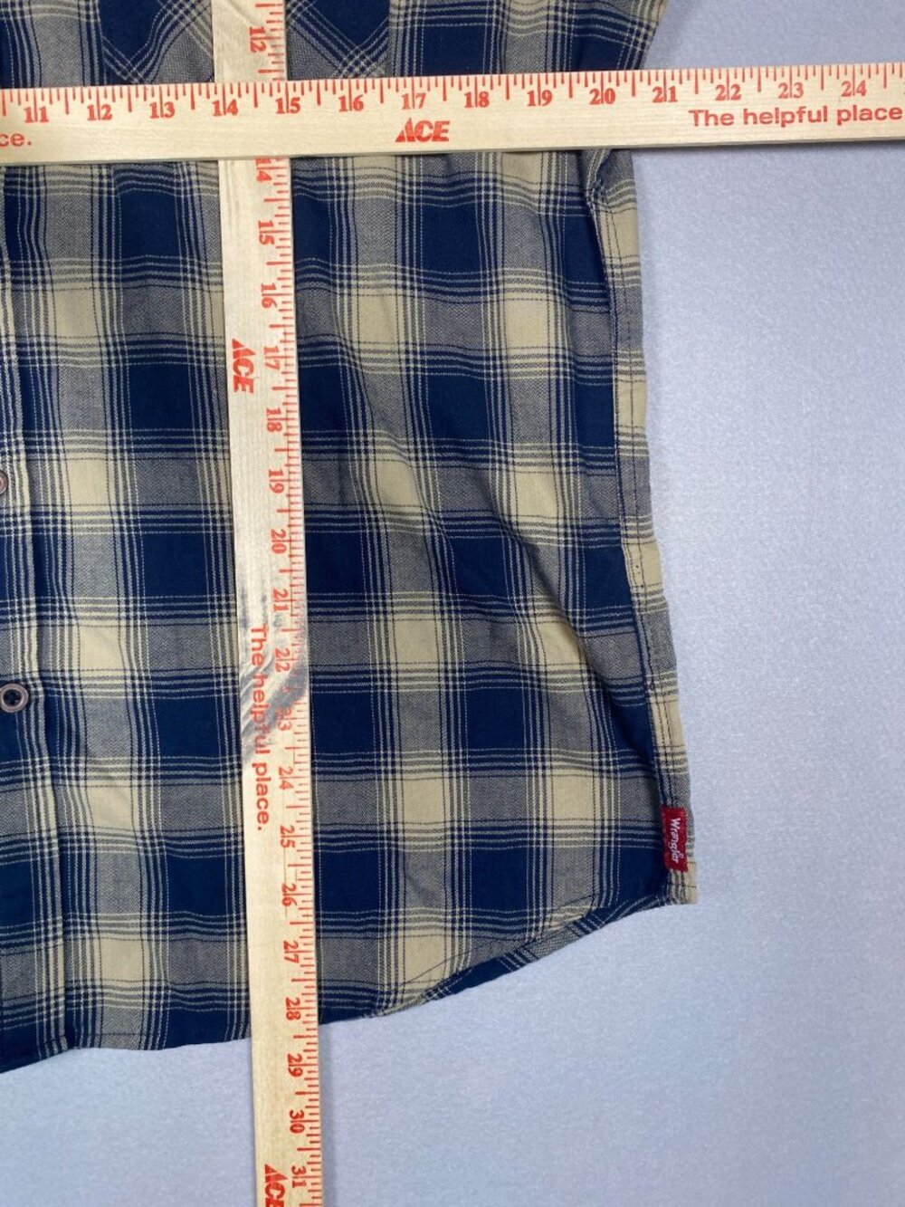 Wrangler Mens Blue Brown Plaid Button-Up Shirt Large Cotton Long Sleeves Western - Picture 6 of 6